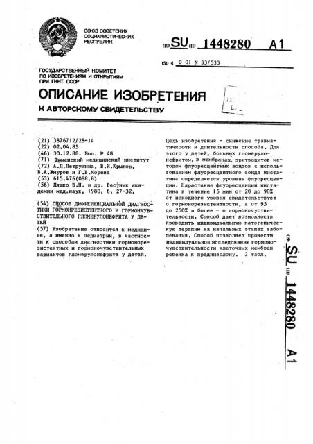 Способ дифференциальной диагностики гормонрезистентного и гормончувствительного гломерулонефрита у детей (патент 1448280)