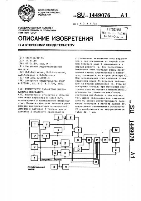 Регистратор параметров микроклимата инкубатора (патент 1449076)