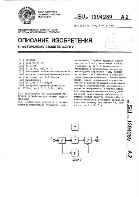 Селективное по направлению антенное устройство для приема радиосигналов (патент 1394289)