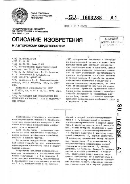 Устройство для определения концентрации свободного газа в жидкофазных средах (патент 1603288)