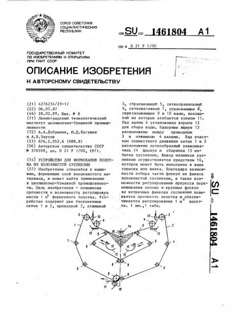 Устройство для формования полотна из волокнистой суспензии (патент 1461804)