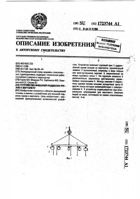 Устройство внешней подвески грузов к вертолету (патент 1723744)