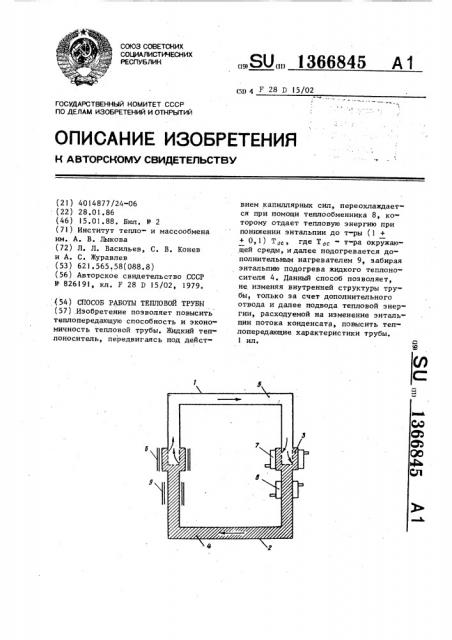 Способ работы тепловой трубы (патент 1366845)