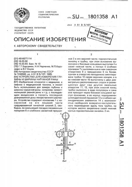 Устройство для измерения глубины и ширины наружной раны (патент 1801358)
