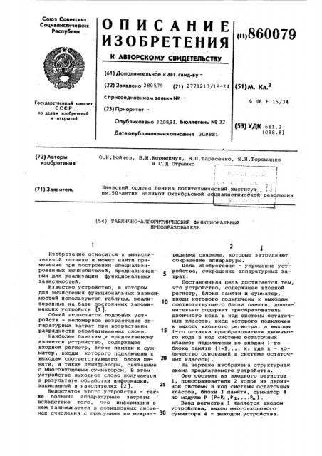 Таблично-алгоритмический функциональный преобразователь (патент 860079)