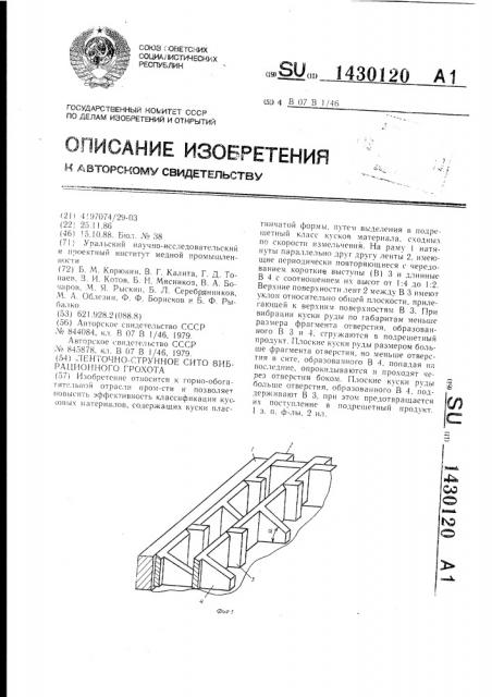 Ленточно-струнное сито вибрационного грохота (патент 1430120)