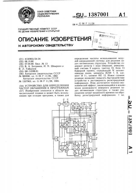 Устройство для определения частот обращения к программам (патент 1387001)