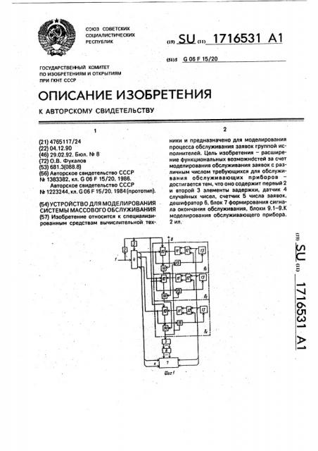 Устройство для моделирования системы массового обслуживания (патент 1716531)