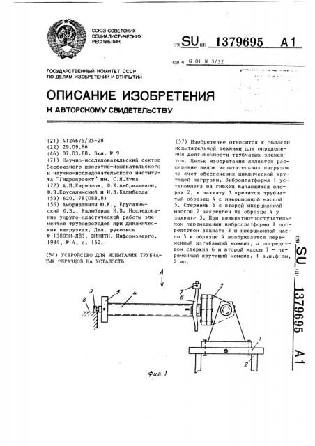 Устройство для испытания трубчатых образцов на усталость (патент 1379695)