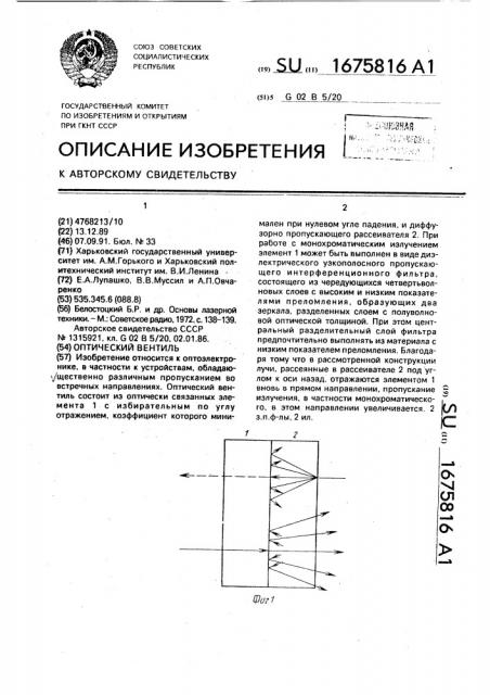 Оптический вентиль (патент 1675816)