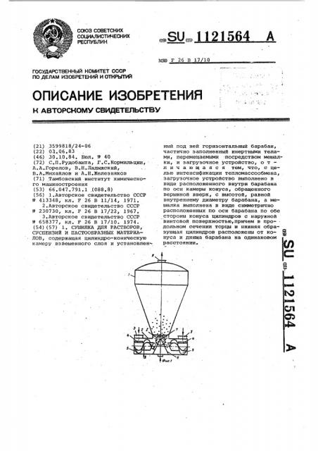 Сушилка для растворов,суспензий и пастообразных материалов (патент 1121564)