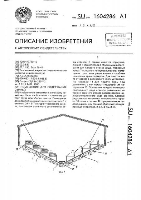 Помещение для содержания свиней (патент 1604286)