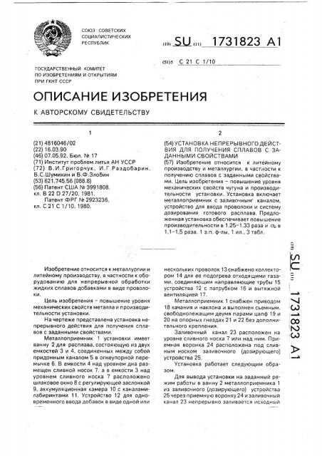 Установка непрерывного действия для получения сплавов с заданными свойствами (патент 1731823)