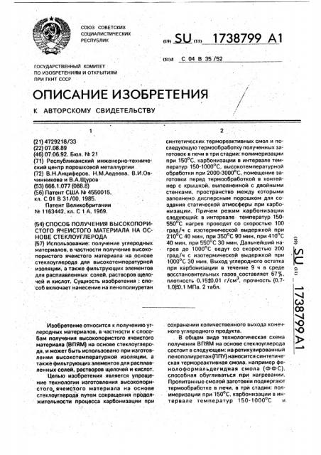 Способ получения высокопористого ячеистого материала на основе стеклоуглерода (патент 1738799)