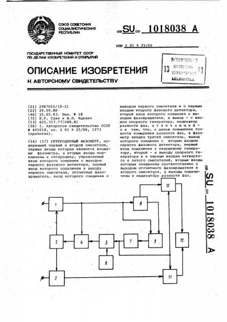 Гетеродинный фазометр (патент 1018038)