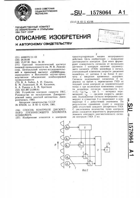 Способ контроля дискретного грузонесущего элемента конвейера (патент 1578064)