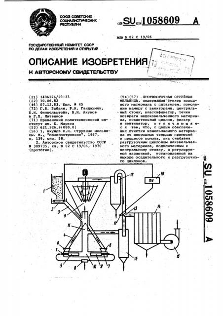 Противоточная струйная мельница (патент 1058609)