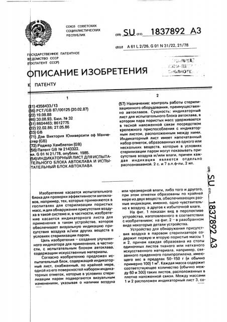 Индикаторный лист для испытательного блока автоклава и испытательный блок автоклава (патент 1837892)