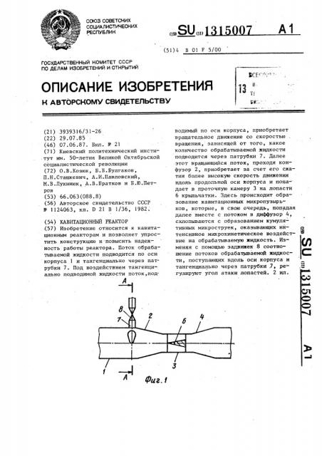 Кавитационный реактор (патент 1315007)