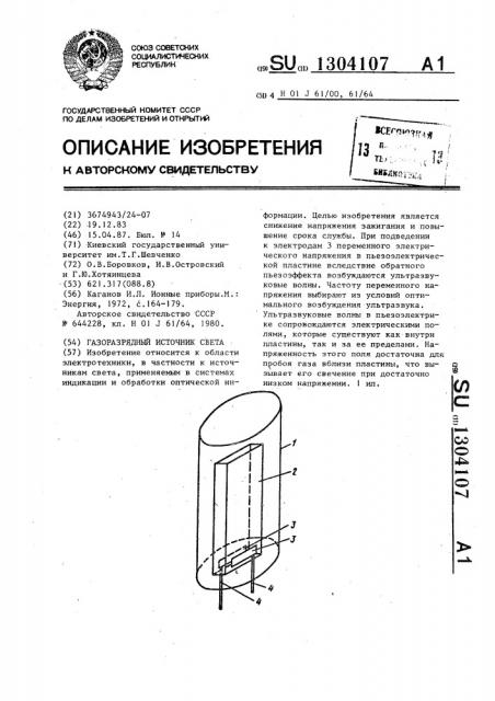Газоразрядный источник света (патент 1304107)