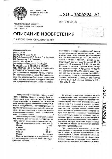 Припой для пайки нефтегазопромыслового оборудования (патент 1606294)