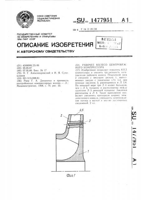 Рабочее колесо центробежного компрессора (патент 1477951)