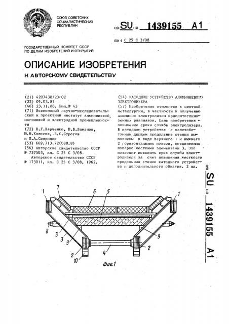 Катодное устройство алюминиевого электролизера (патент 1439155)