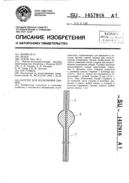 Катетер для осеменения свиней (патент 1457918)