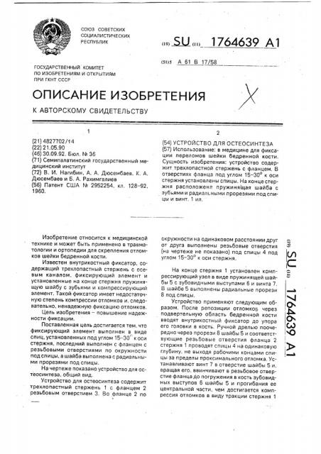 Устройство для остеосинтеза (патент 1764639)