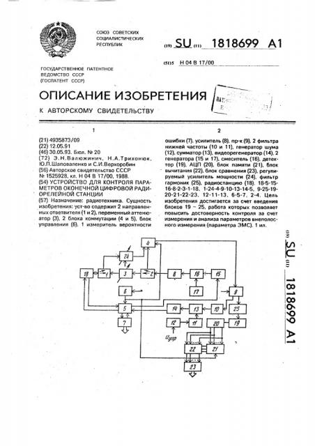 Устройство для контроля параметров оконечной цифровой радиорелейной станции (патент 1818699)