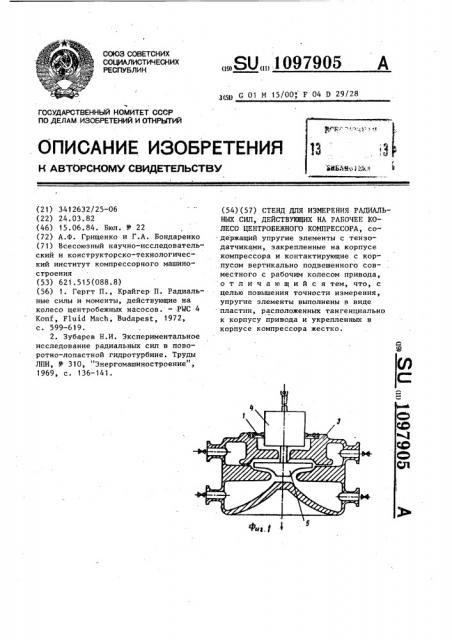 Стенд для измерения радиальных сил,действующих на рабочее колесо центробежного компрессора (патент 1097905)