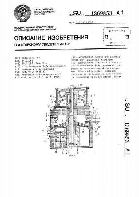 Формовочная машина для изготовления форм кольцевых элементов (патент 1369853)