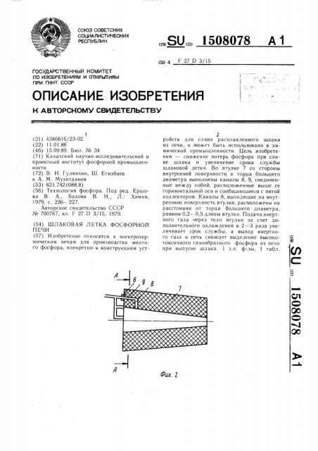 Шлаковая летка фосфорной печи (патент 1508078)