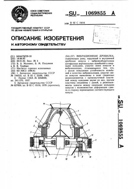 Вибрационная дробилка (патент 1069855)