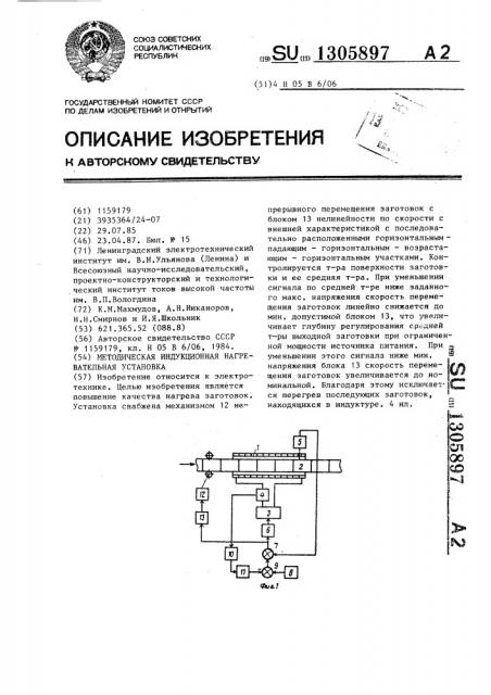 Методическая индукционная нагревательная установка (патент 1305897)