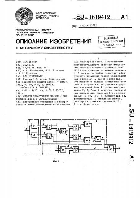 Способ обнаружения ошибок и устройство для его осуществления (патент 1619412)