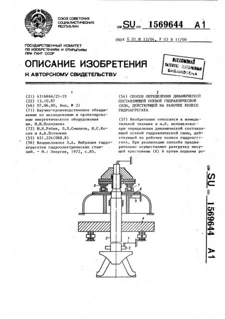 Способ определения динамической составляющей осевой гидравлической силы, действующей на рабочее колесо гидроагрегата (патент 1569644)