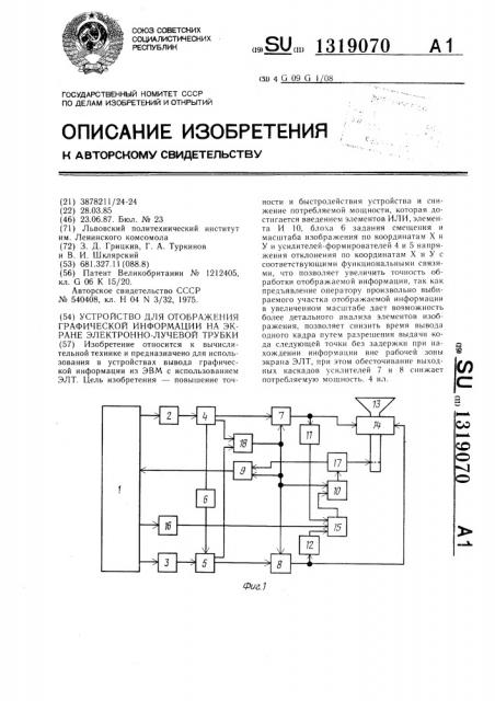 Устройство для отображения графической информации на экране электронно-лучевой трубки (патент 1319070)