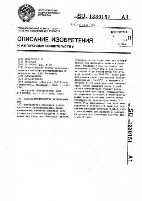 Способ производства натуральных вин (патент 1330151)