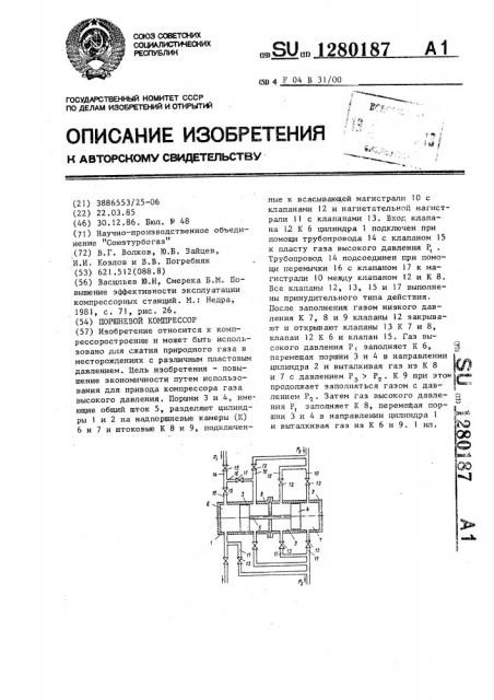 Поршневой компрессор (патент 1280187)