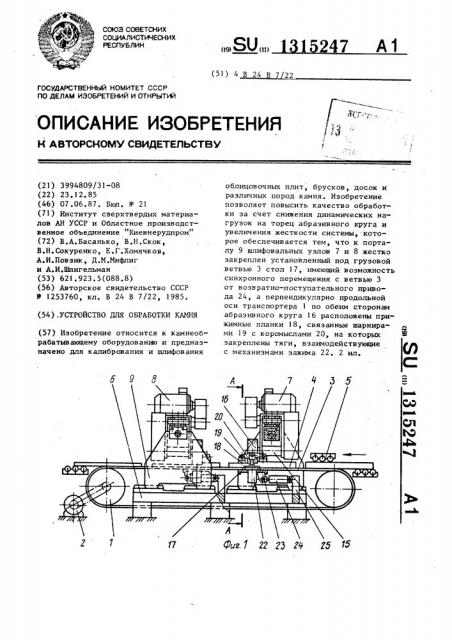 Устройство для обработки камня (патент 1315247)