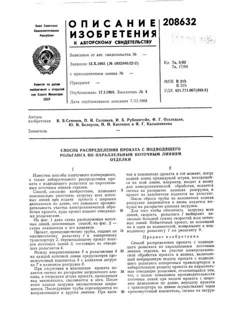 Способ распределения проката с подводящего рольганга по параллельным поточным линиямотделки (патент 208632)