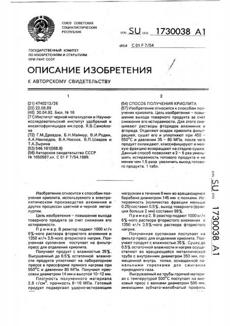 Способ получения криолита (патент 1730038)