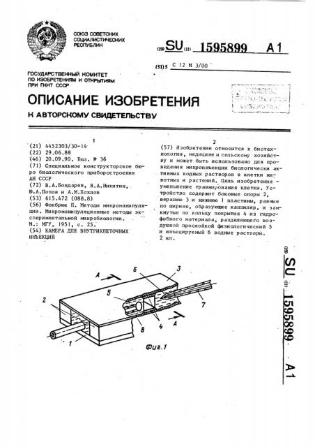 Камера для внутриклеточных инъекций (патент 1595899)