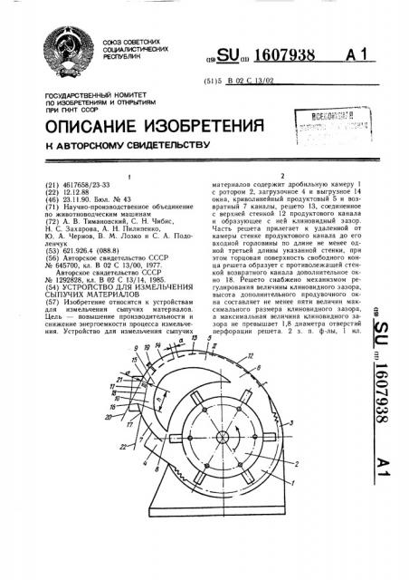 Устройство для измельчения сыпучих материалов (патент 1607938)