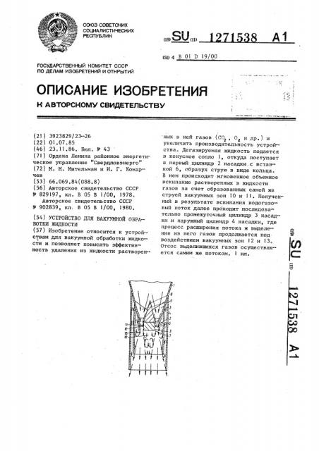 Устройство для вакуумной обработки жидкости (патент 1271538)