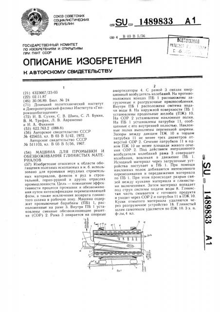 Машина для промывки и обезвоживания глинистых материалов (патент 1489833)