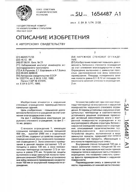 Наружное стеновое ограждение (патент 1654487)