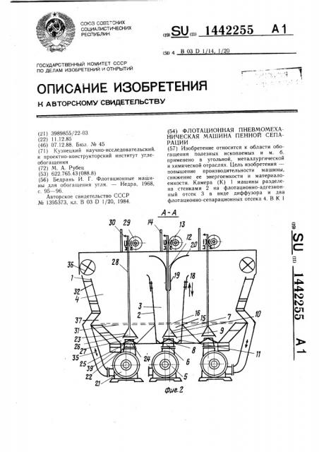 Флотационная пневмо-механическая машина пенной сепарации (патент 1442255)