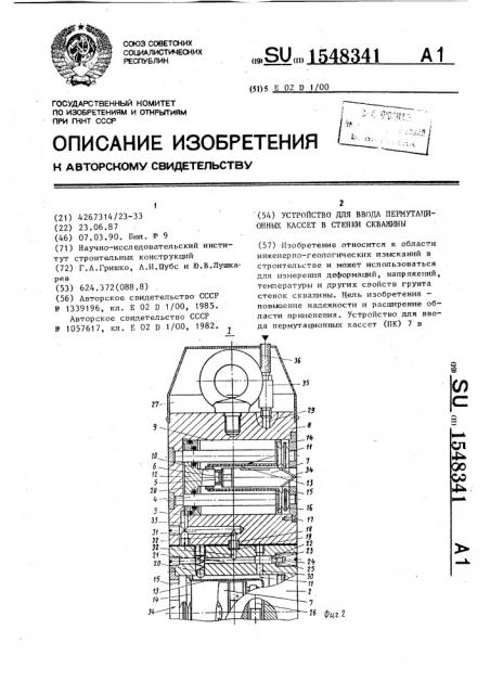 Устройство для ввода пермутационных кассет в стенки скважины (патент 1548341)